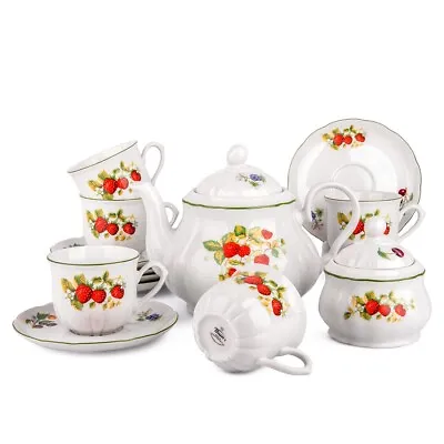 14 Pc Garden Berry Porcelain Tea Service Strawberry Tea Set European Porcelain • $199.95