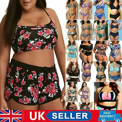 £13.29 • Buy 2pcs Ladies Swimwear High-Waisted Bikini Set Swimsuit Swimming Costume Plus Size
