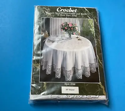 Vintage Butterfly Design White Vinyl Crochet 70  Round Tablecloth NEW • $12