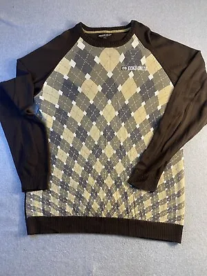 Ecko Unlimited Argyle Sweater Embroidered Logo Brown Tan XXL • $24.99