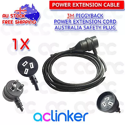 Piggyback Mains Power Extension Cord Australian 240V Power Lead AU 3-Pin Black • $14.89