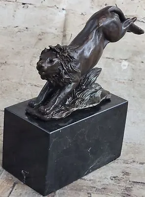 African Lion Bronze Sculpture Statue Figure Barye Art On Marble Base Artwork • $154.50