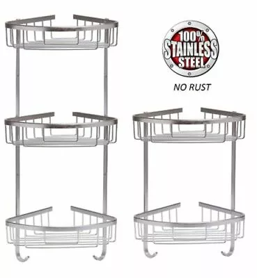 Stainless Steel Corner Shower Caddy Bathroom Storage Shelf Organizer Basket • £21.95