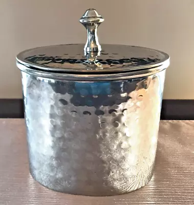 Vintage Hammered Silver Tone Metal Tea Caddy Canister Oval 6  Unmarked Heavy • $15.95