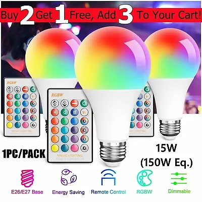 A19 16 Color Changing Light Bulbs With Remote E26 E27 Dimmable LED Light Bulb • $9.95