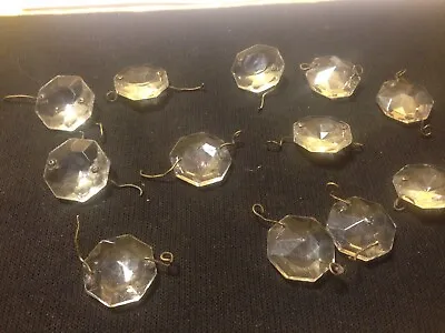 $9.99 • Buy Lot Of 12 Vintage Octagon Crystals Two Holes  Old Chandelier Prisms NICE