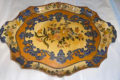 Antique Hand Painted Floral Paper Mache Tray Early 20th Century Japan 15” • $39.99