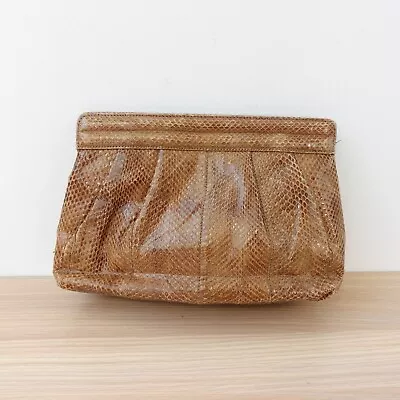 VINTAGE Brown Clutch Women Leather Snakeskin Exotic Purse Small 90 BARBARA BOLAN • $48.88