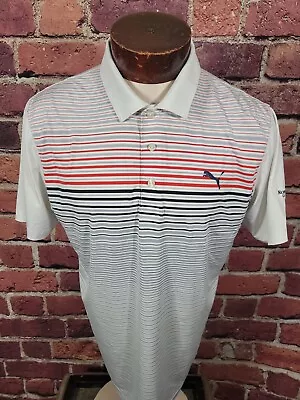 Puma Men's M White Gray Red Robert Trent Jones Short Sleeve Golf Polo Shirt ⛳ • $27.98