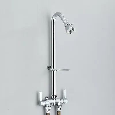 Chrome Outdoor Shower Fixture With Brass Showerhead Faucet Exposed Double Handle • $25.99