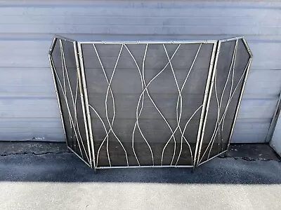 3-Panel FAUX BAMBOO Folding Metal Fireplace Screen 36” X 50” (Adjustable) Silver • $150