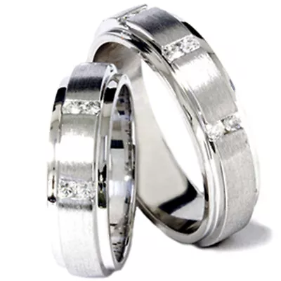 His Hers Brushed Diamond Wedding Ring White Gold Set • $1498.75