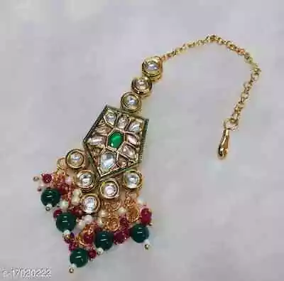 Tikka Bollywood GoldPlated Kundan Jhumar Jewelry Bridal Set Mang Tika Indian 04 • $17.88