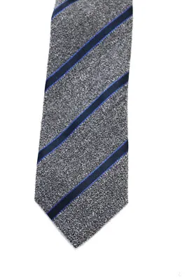 Canali Mens F'23 Striped Skinny Boucle Tie Gray Navy Blue Silk Cotton • $59.99