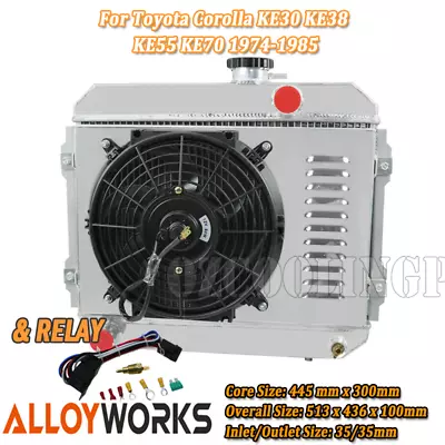 3Row Radiator+Shroud+Fan+Relay Fit Toyota Corolla KE30 KE38 KE55 KE70 1974-1985 • $246.05