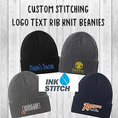 Ink Stitch Custom Logo Texts Stitching Personalized Rib Knit Cuff Beanie Hats • $24.99