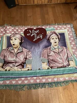 I Love Lucy Ethel Candy Factory Tapestry Lap Blanket Fringed Northwest 45x60 • $29.99