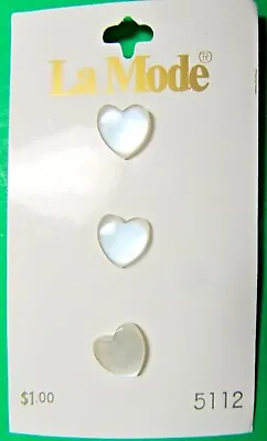 (3) VINTAGE 7/16  La MODE HEART-SHAPE WHITE PLASTIC SHANK DOLL BUTTONS NOC-J932 • $4