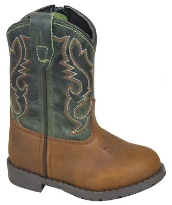 Smoky Mountain Toddler Boys Hopalong Brown/Green Leather Cowboy Boots • $35