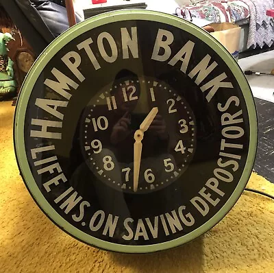 LARGE VINTAGE  1940’s NEON CLOCK   Hampton Bank SIGN • $2450