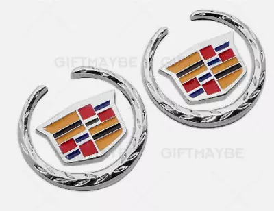 Emblem For Cadillac A Pair Of 2 Chrome Color 60mm Fender Door Rear Trunk • $66.69