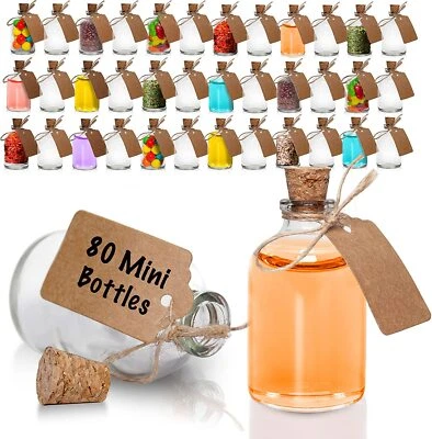£59.99 • Buy Mini Small 50ml Glass Bottle Cork Stopper Jars Wedding Favour Party Vials