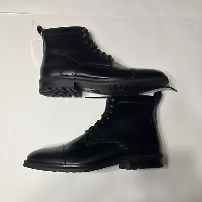 H & M 0663406 Boots Mens 12 Black Faux Leather Lace-Up Side Zip Chunky Soles • $24.99