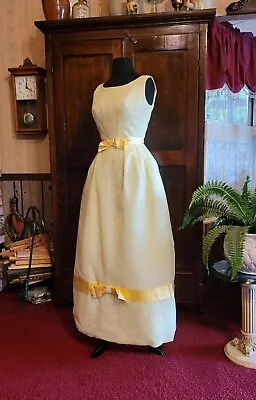 Vintage 1960s Empire Waist Yellow Chiffon Lace And Satin Sleeveless Long Dress  • $160