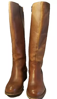 Vintage Women's Seychelles Tall Brown Leather Riding Boots Heels Side Zip Size 6 • $26.96