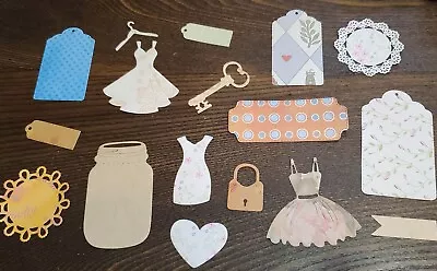 Lot Of 17 Die Cuts Tags Shapes Scrapbooking Cards Crafts Dresses Keys Mason Jar • $7.95