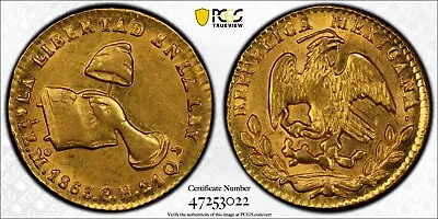 1863/57 Mo CH Mexico Gold 1/2 Escudo Over Assayer CH/GF PCGS MS61           2998 • $700