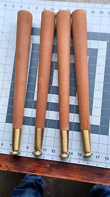 Mid Century Furniture Legs 16” Solid Wood • Tapered • Metal Caps • Set Of 4 MCM • $39.99