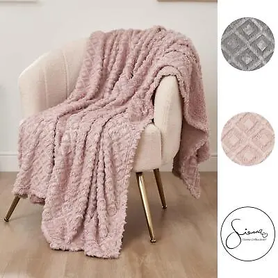 £10.99 • Buy Sienna Geo Embossed Super Soft Plush Sherpa Fleece Throw Over Bed Chair Blanket