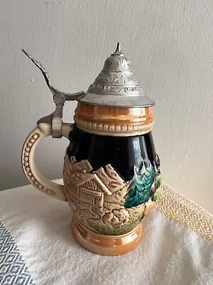 Vintage DBGM Mini German Beer Stein W/ Pewter Lid Deer And Hunter Design  • $13.50