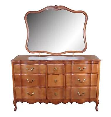 French Provincial Mahogany Serpentine Dresser Chest Of Drawers W Vanity Mirror • $1036