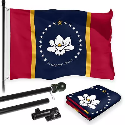 Flag Pole 6FT Black & Mississippi MS 2022 Flag 3x5FT Combo Printed 150D Poly • $47.95