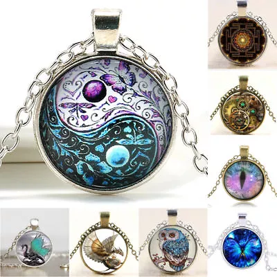 Fashion OM Dragon Retro Cabochon Glass Pendant +Necklace+ Gift Pouch • $8