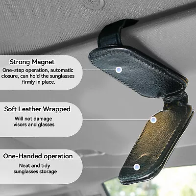 Car Sun Visor Magnetic Leather Sunglass Holder Eyeglass Ticket Hanger ClipBlack • $8.45