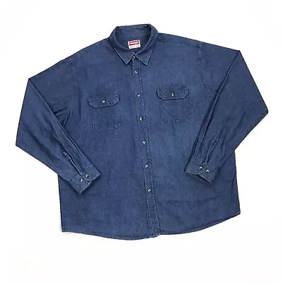 Wrangler Button Up Denim Shirt 2xl Xxl Blue Western Cowboy Southwestern Vintage • $9.99