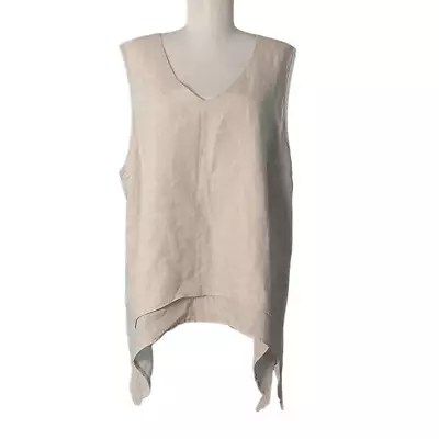 La FIXSUN Lagenlook Sleeveless Tunic V Neck Top Linen Beige Tan Est Size L - XL • $32