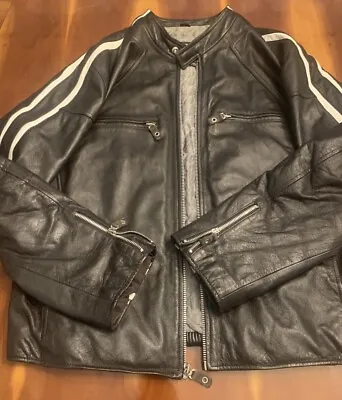 MOTO Wilson Leather M JULIAN Motorcycle Jacket Large Cafe Racer STRIPED Brown • $88.88