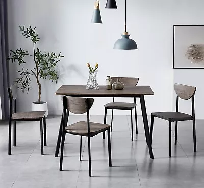 Dining Table And Chairs Set Metal Wood Effect Table Dining Set 4 Chairs Blake • £96.99