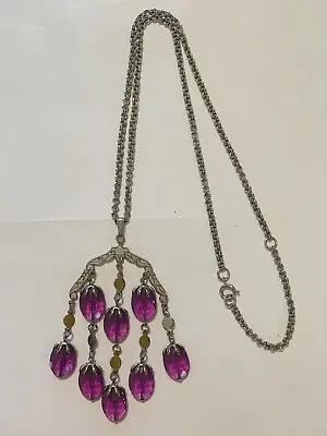 Vintage Signed Sarah Coventry 1973 “Wisteria” Silver Tone Faux Amethyst Necklace • $20