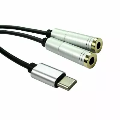 USB-C Type C To 2 X 3.5mm Aux Audio Cable Lead Adapter Y Splitter Headphone Jack • £5.92