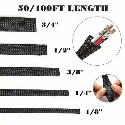 1/8  1/4  3/8  1/2  3/4  Expandable Wire Cable Sleeving Sheathing Braided Loom • $6.99