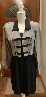 Vintage (1980) Dawn Joy Fashions Women’s 11/12 Black/White 2-Piece Dress/Jacket • $19.88