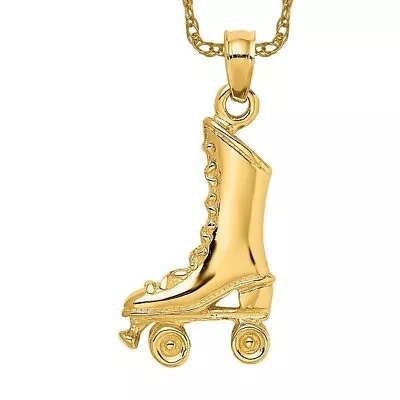 14K Yellow Gold Roller Skate Necklace Skating Charm Sports Pendant • $1078.31