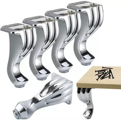 4x Queen Anne Furniture Legs Chrome Feet Replacement Luxury Ottoman Sofa Chairs • £107.53