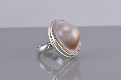 Sterling Silver 25mm Mabe Pearl Statement Band Ring 925 Sz: 7 • $29.50