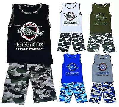 Boys Legends Army Helicopter Vest Top & Camo Shorts Set 2 To 4 Years • $21.88